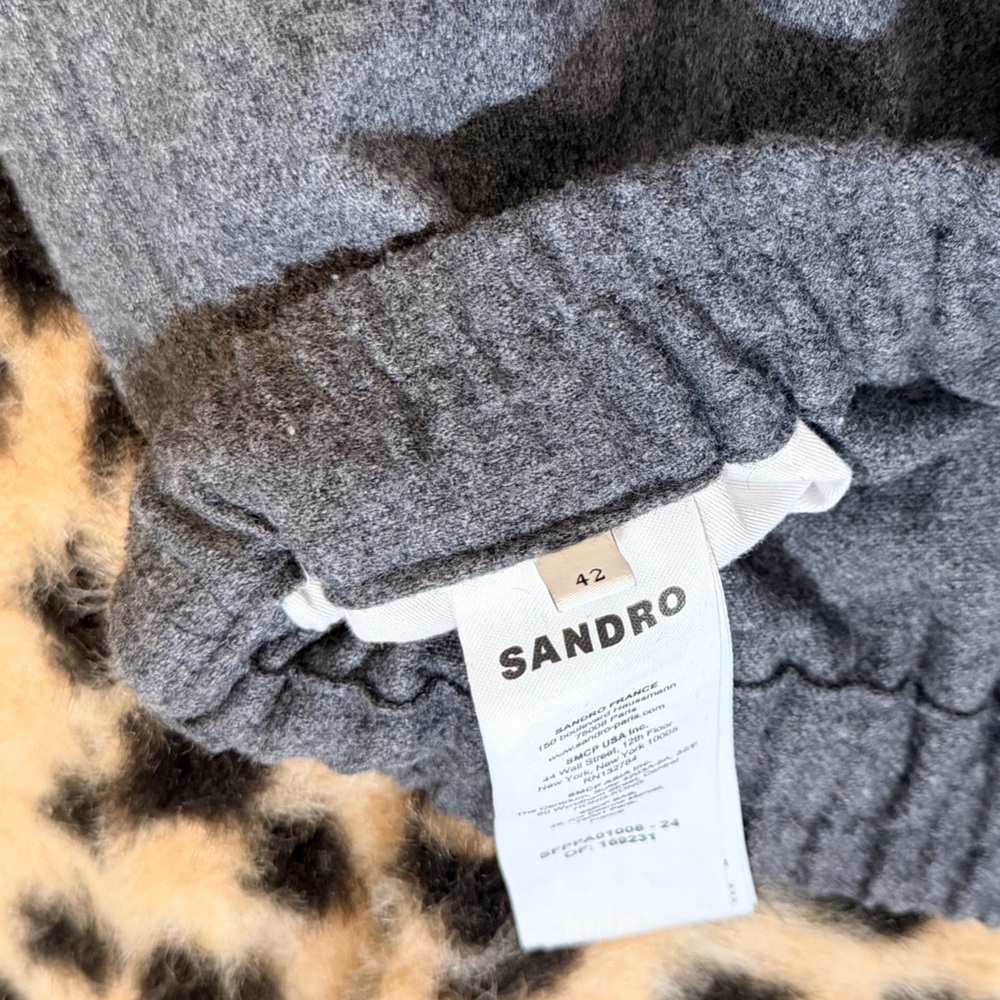 Sandro Paris Wool Charcoal Wide-Leg Women's Pants - Picture 4 of 6